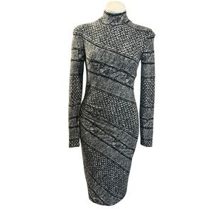 CACHE Elegant Knit Black and White bodycon Patterned Dress Medium